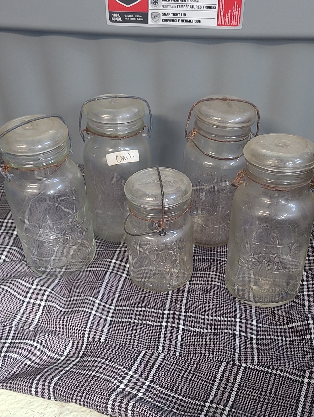 Vintage Glass Mason Jar Set with Wire Bail Lids - Clear